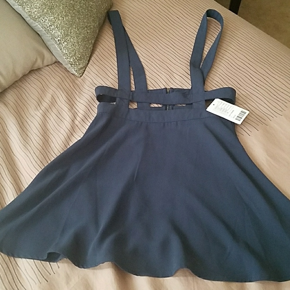 Navy mini skirt with suspenders